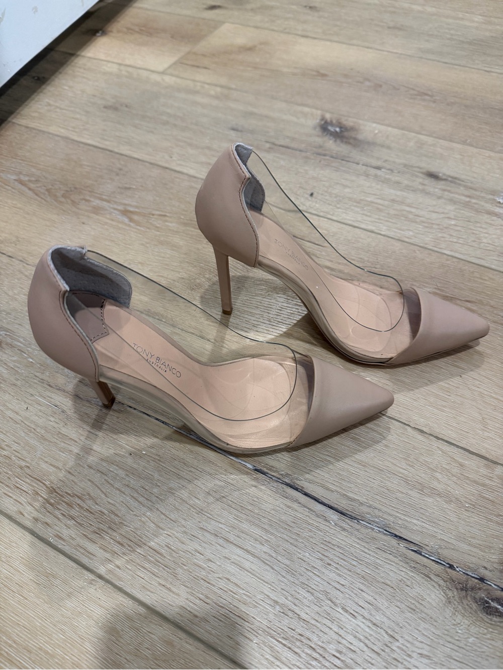 Tony Bianco Blush Nude Pointed Clear-Panel D'Orsay Heels